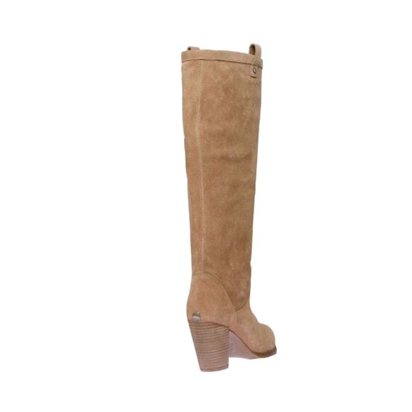 UGG Ava Knee High Tall Suede Boots Womens 6.5 Brown Tan Block Heels Leather Zip - Picture 2 of 16